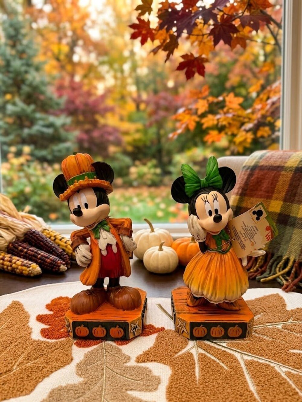 Disney Mickey & Minnie Mouse Fall Harvest Pumpkin Figurines Autumn Decor Set Duo
